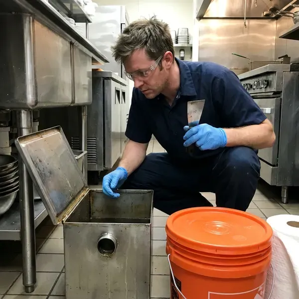 HVM Plumbing technician providing grease trap cleaning in Aurora, IL