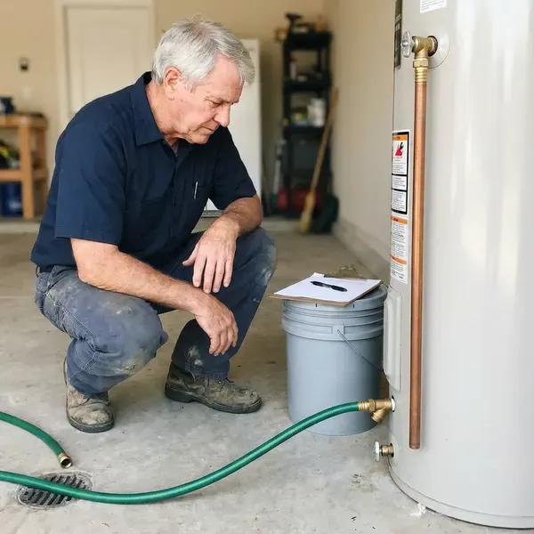 HVM Plumbing technician providing hot water tank maintenance in Chicago, IL